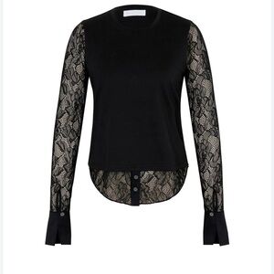 Jonathan Simkhai Floral Black Combo Lace Cotton Top Size XS